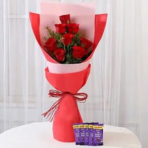 8 red-roses with dairy milk combo